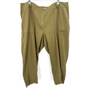 EILEEN FISHER Dark Olive Green Organic Cotton Lightweight Ankle Pants Size 16W